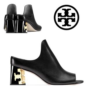 Tory Burch Black Leather Finley Mule Sandals
